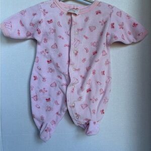 Vintage Snugabye Pink Baby Sleeper NB Footed Pajamas Velour Print Retro 90s